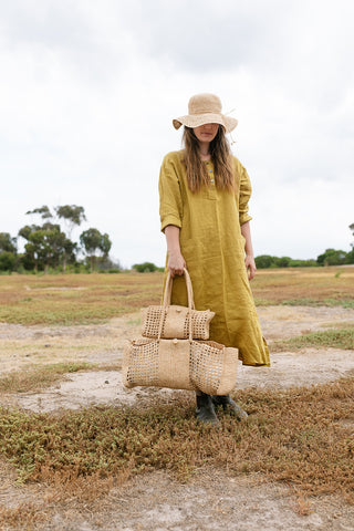 Collectors straight dress - Citrus lime green linen