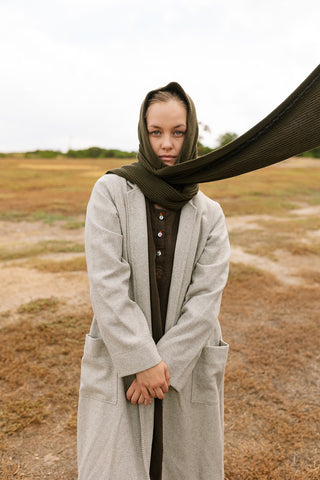 Wool Duster Coat  - Cream & grey stripe