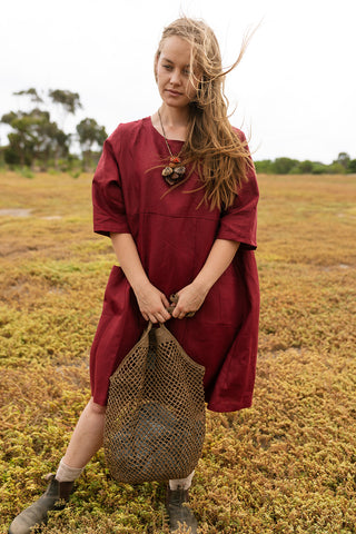 Gretchen short dress - Maroon linen