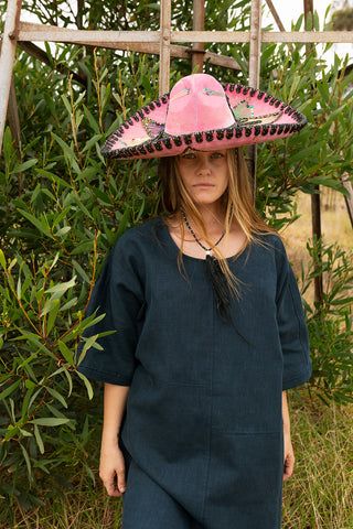Patchwork dress - Navy linen