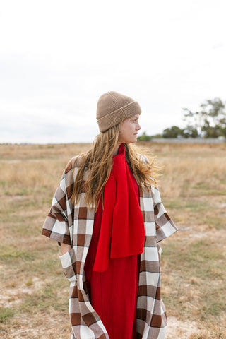 wool loose jacket - Brown & black checks