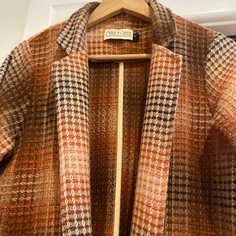 Wool Duster Coat  - orange, brown, faun tuber check