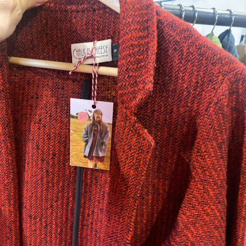 Wool Duster Coat  - Red tweed