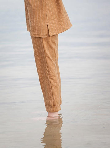 Yin linen Pants - Nutmeg stripe