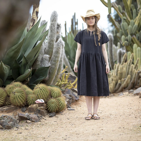 size Sml-LAST ONE  - Collectors slit linen dress - Black