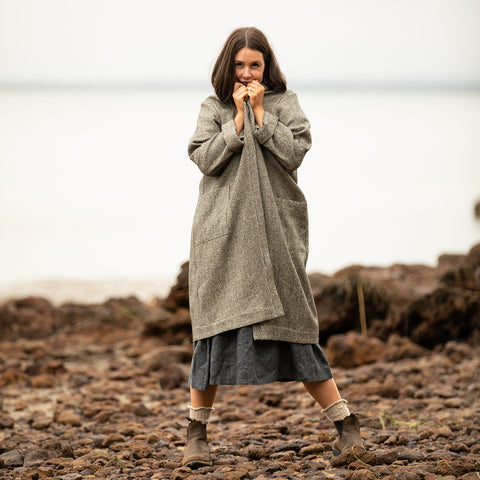 Wool Duster Coat - WITH COLLAR - Charcoal tweed - Darker than this pic-ask for swatch